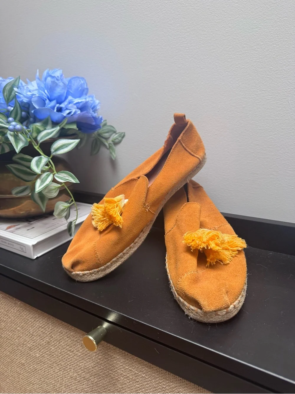 Toms Orange Suede Espadrille Flats with Tassel Detail